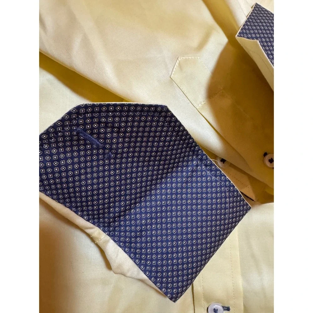 Tiglio Sport Mens Pale Yellow 100% Cotton Button Down Shirt Made in Italy - Picture 5 of 11